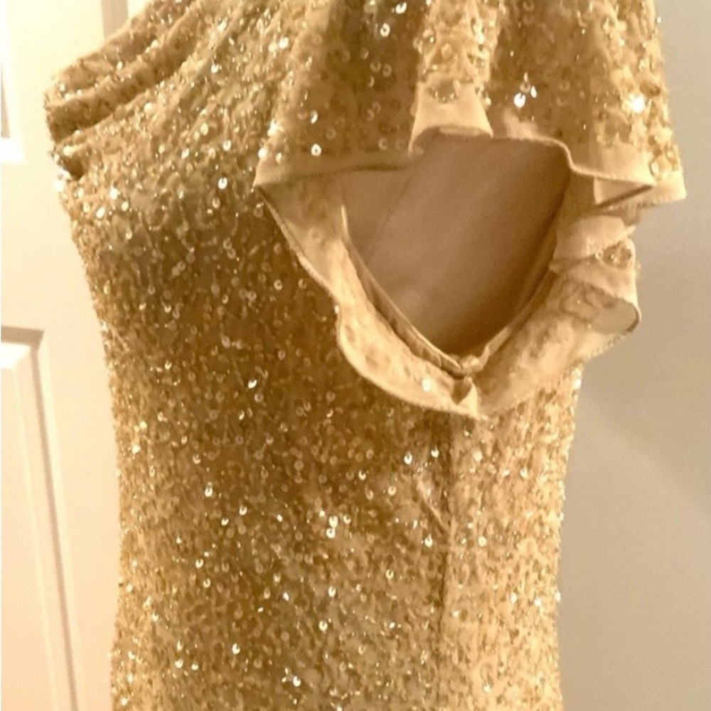 ♥️Lovely J Kara Gold Sequin Maxi Dress. Light gold/beige color. Size 12 - Picture 4 of 9